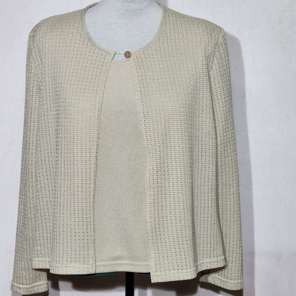 Pablo Collection Vintage Ivory Faux Layered Cardigan Top, Size 18